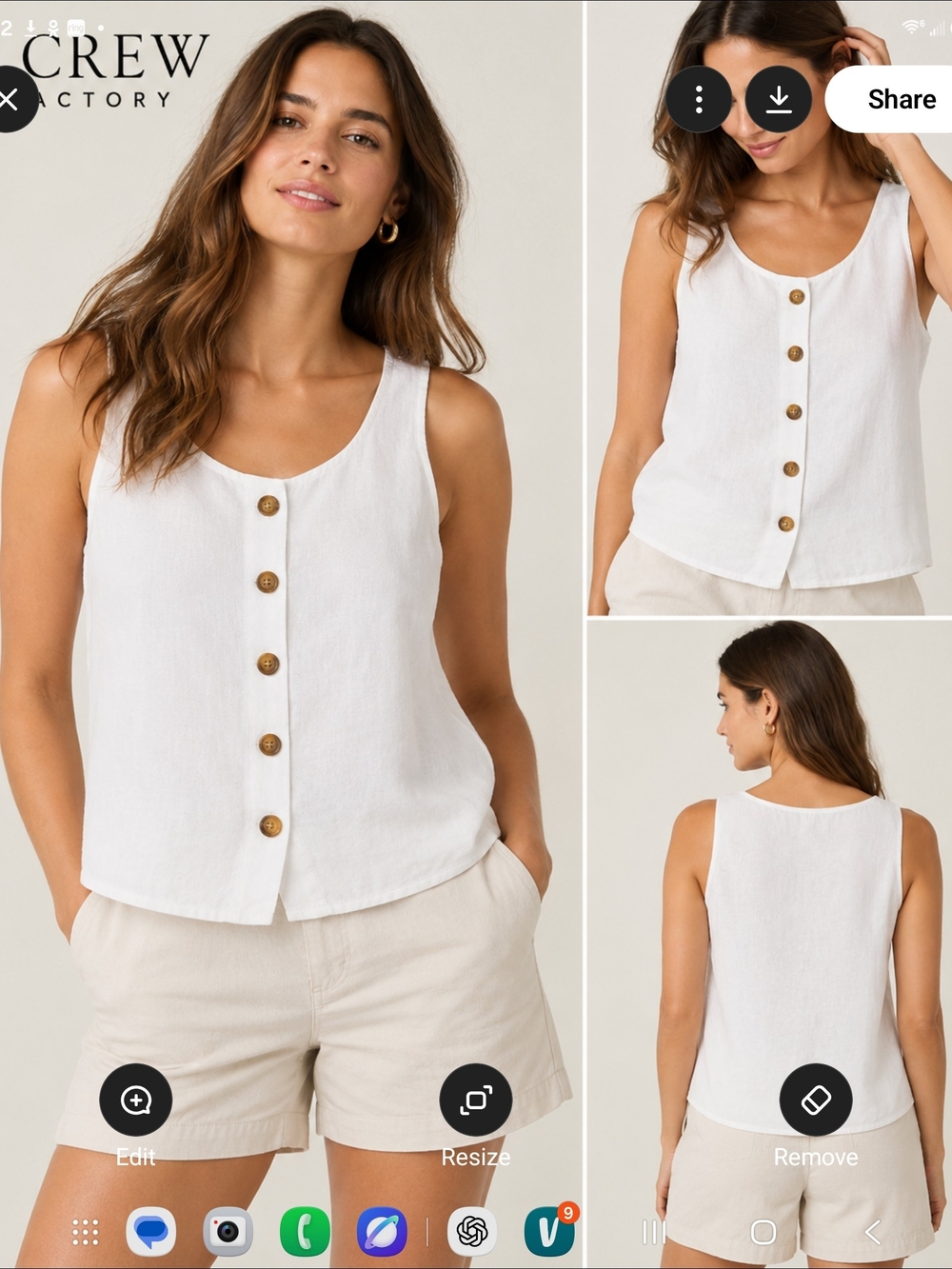 J. Crew White Button-Front Linen-Blend Tank